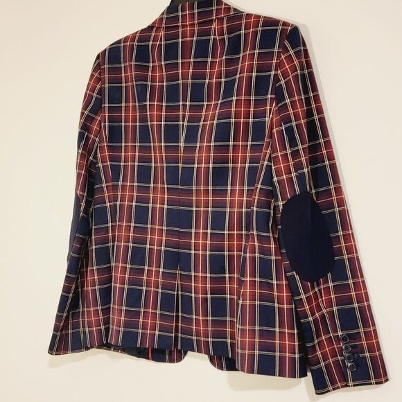 Tommy Hilfiger Navy Red Royal Stewart Plaid Professor Patch Elbow Blazer Size 8 - Picture 12 of 13